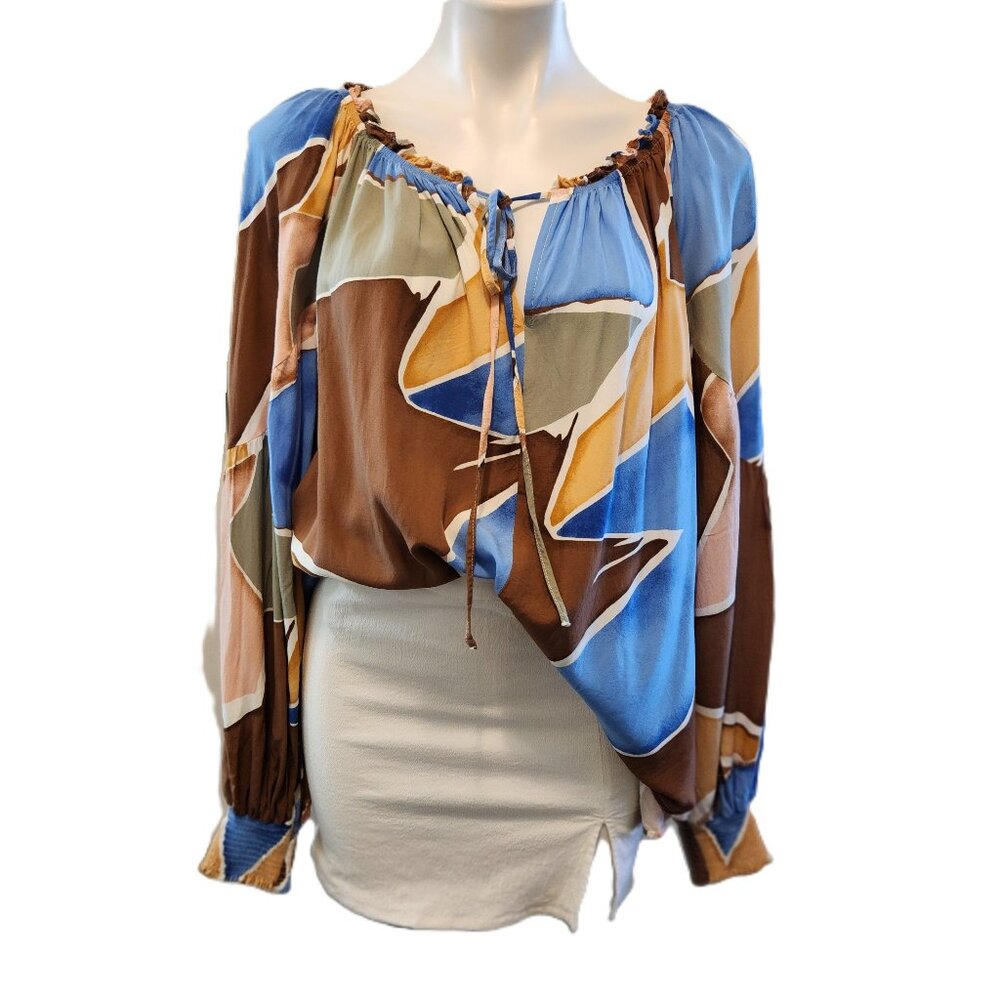 ❤️ 4/$20 Perch Blu Pepper Do It All top Women's 2XL Abstract peasant Keyhole tie